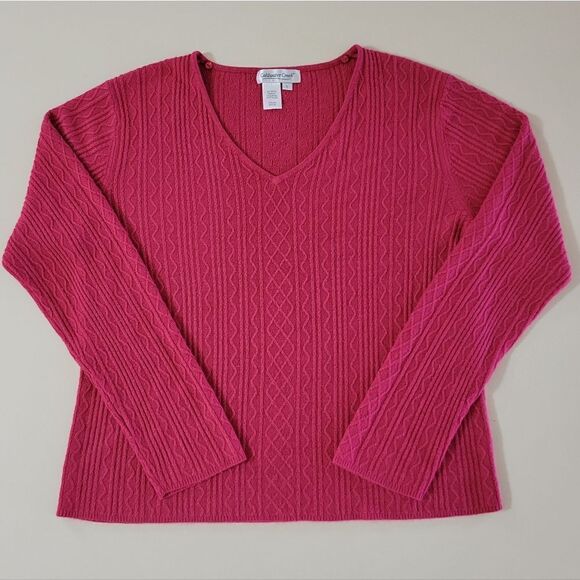 Coldwater Creek Women's Raspberry Vneck Long Sleeve Cable-knit Pullover Sweater - Picture 1 of 11